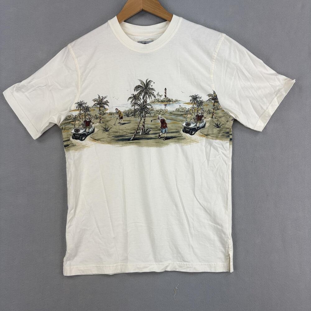 Vintage Santa Shirt Size Medium White Golf Tropical Christmas Graphic Tee Funny